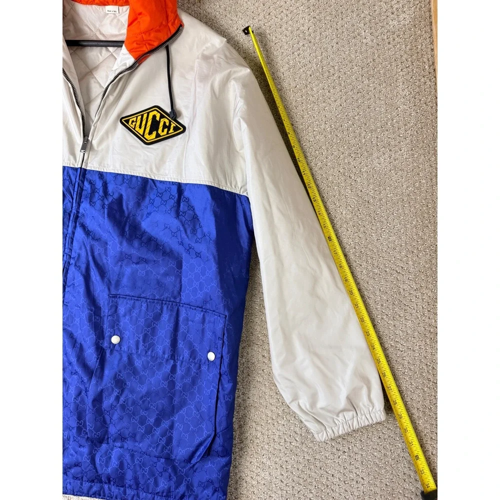 Gucci Mens Colorblock GG Monogram Hooded Windbreaker Jacket Size 50 IT Blue